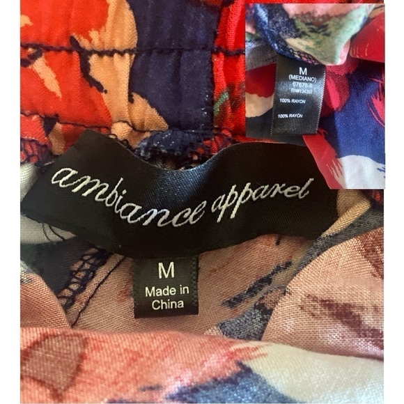 Vintage Printed Wide Leg Red Floral Pants Smocked Waistband Women’s Size Medium - Picture 2 of 7